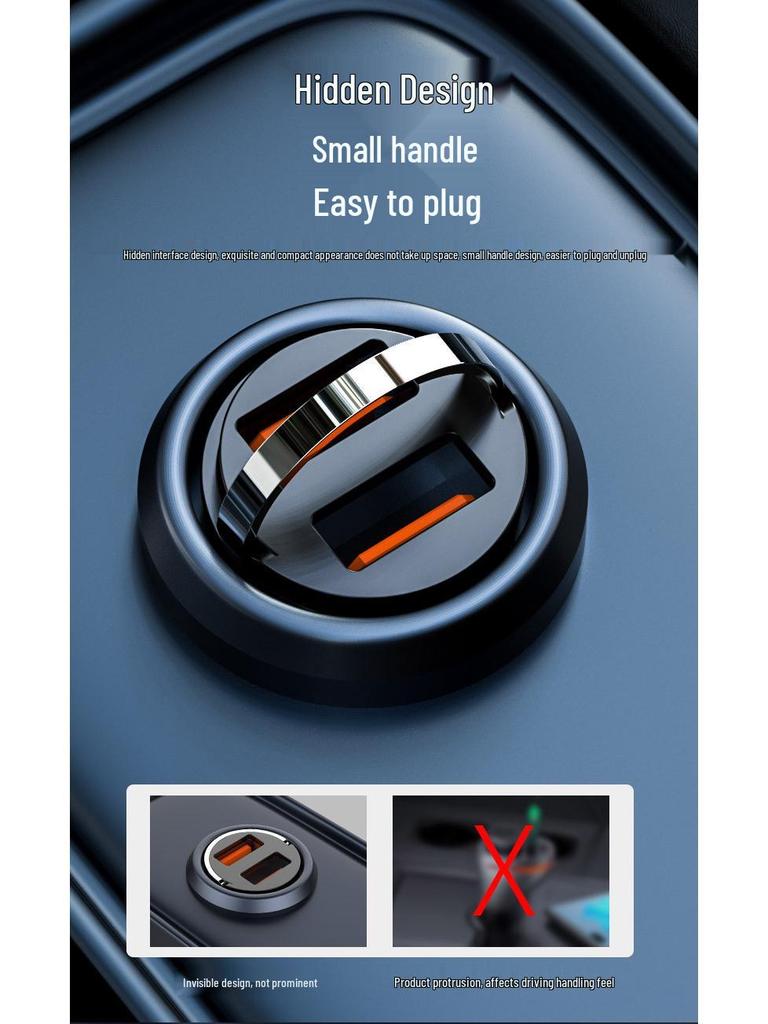Compact Dual USB Car Charger with Pull-Ring Design - 200W Fast Charging & Multifunctional Cigarette Lighter