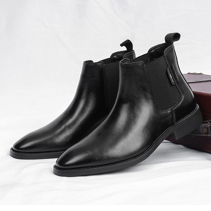 Men's Chelsea Boots Autumn Winter Leather Slip On Ankle Boots Comfortable Anti Slip Casual Formal Shoes Classic Men Shoes