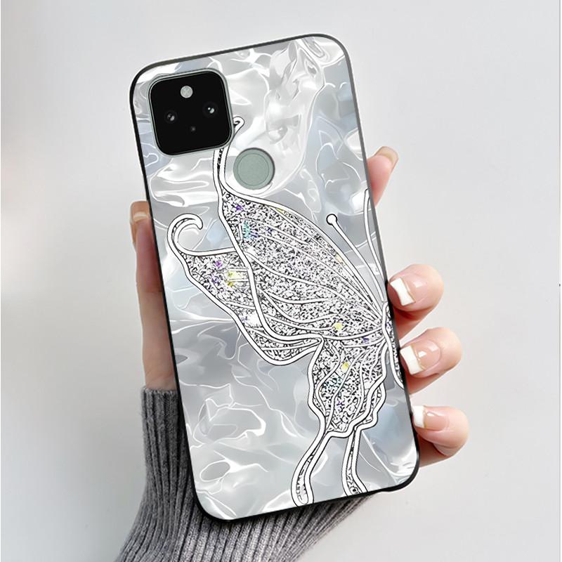 Silikonhülle für Google Pixel 5 Pixel 5A Pixel5 Pixel5A Weiche Abdeckung Luxus Mode Schmetterlingsblumen Bemalt Schwarz Handyhülle