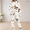 Women Plus Size Round Neck Long Sleeve Top And Pants Set Lipstick Leopard Printed Casual Outfit
