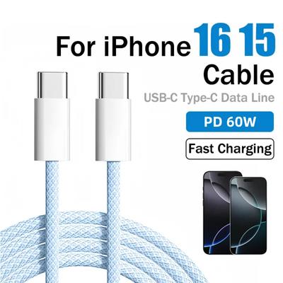 60W USB Type C To Type C 6A Cable Data Line For Iphone 15 16 Samsung Xiaomi Fast Charging USB C To C Cable Type C Data Charger