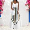 Women Plus Size Scoop Neck Strappy Sleeveless American Flag Printed A Line Long Dress