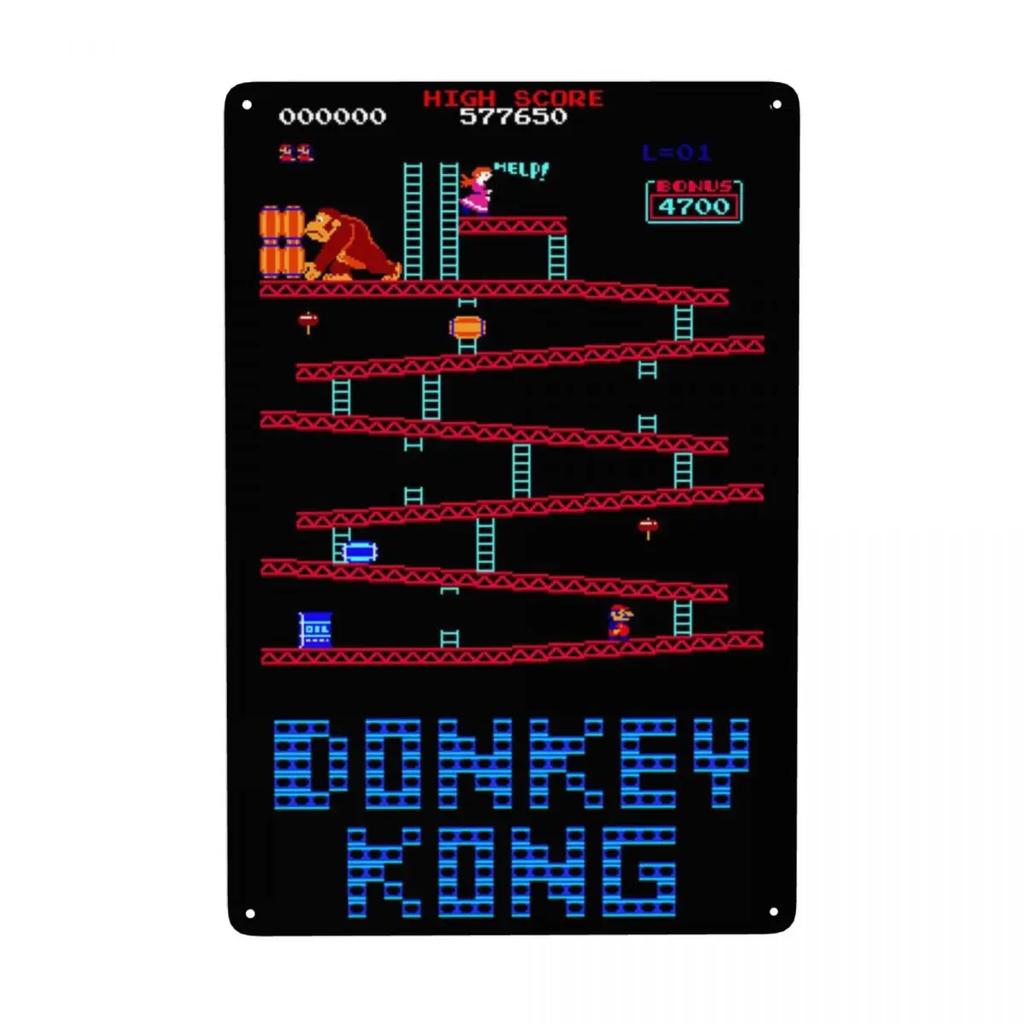 Vintage Donkey Kong Metal Tin Sign Rectangle Custom Arcade Video Games Signs Plaque Bar Cafe Restaurant Wall Decor Art