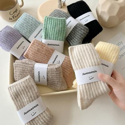 Autumn Winter Women Socks Wool Cashmere Thicken Warm Long Socks Women Japanese Fashion Solid Color Thermal Floor Sleeping Socks