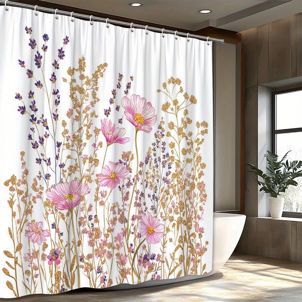 

1 шт. мягкая пастельная цветочная шторка для душа, полиэстеровая ткань, машинная стирка, с крючками, подходит для украшения ванной комнаты 160X180cm