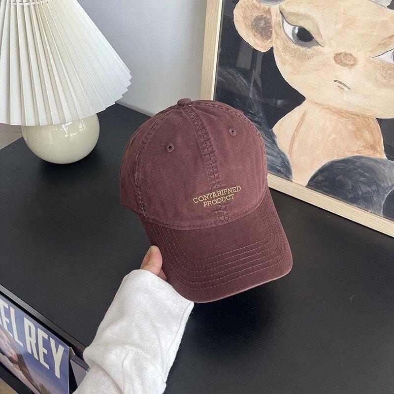 Retro Washed Letter Embroidered Baseball Cap Unisex Face Cap Trendy Brand Versatile Sun Hat