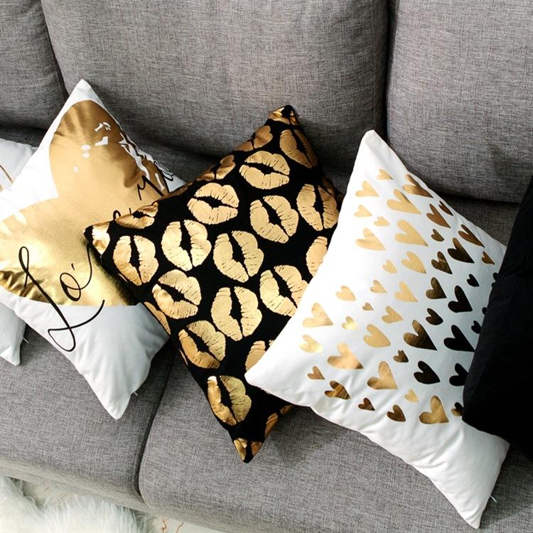 Love Black And White Bronzing Cushion Decorative Pillows Gold Foil Geometric Pillowcase Home Decor Sofa Throw Pillow 17*17inch