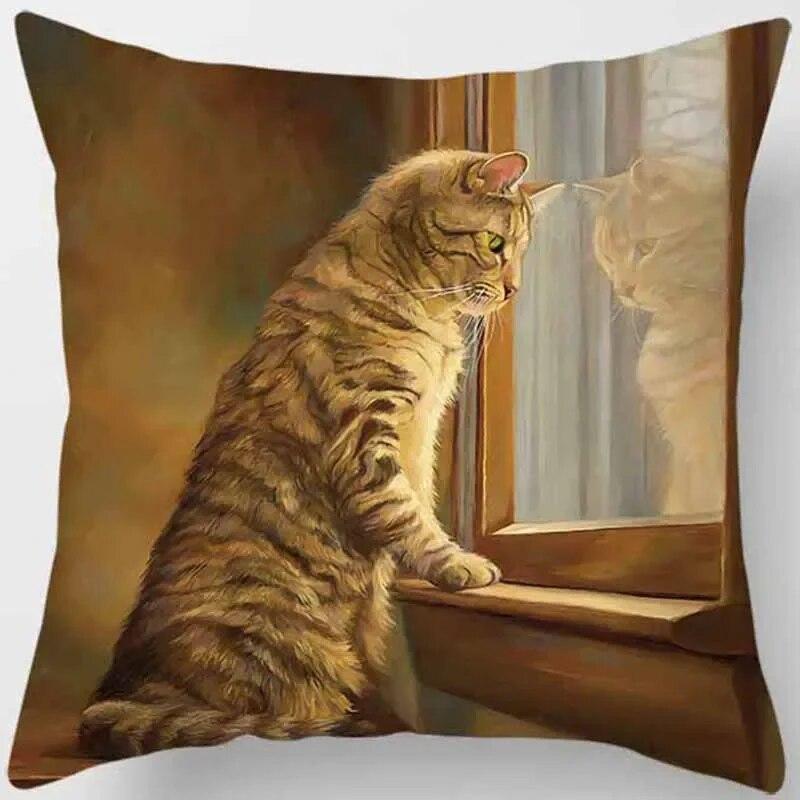 45x45cm Cute Cat Print Square Pillowcase Living Room Sofa Car Office Cushion Cover Bedroom Home Decoration