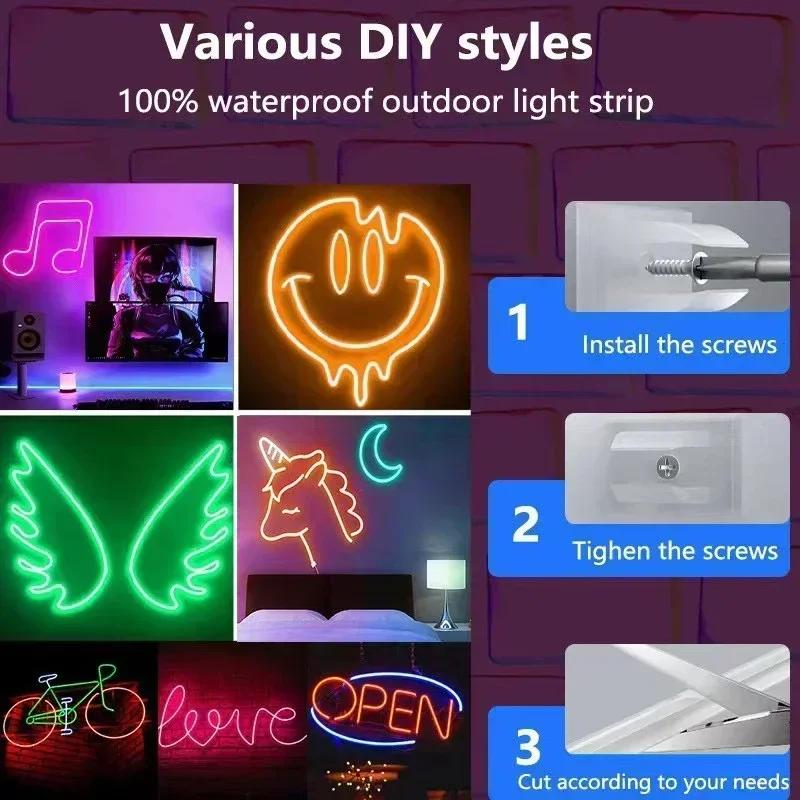 Neon LED Strip Light 1/2/3/5M Silicone Neon Rope Light Music Sync DIY APP Multicolor Chasing Strip Tape for Room Wall Decor
