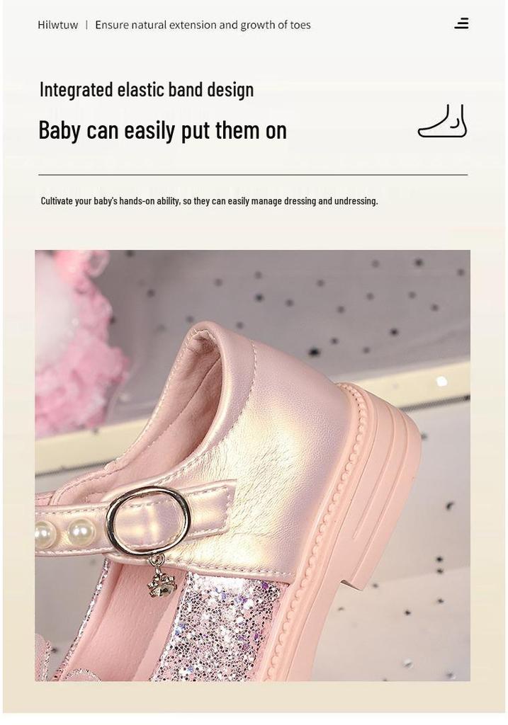 2026 Spring Girls' Princess Crystal Soft Sole Leather Shoes