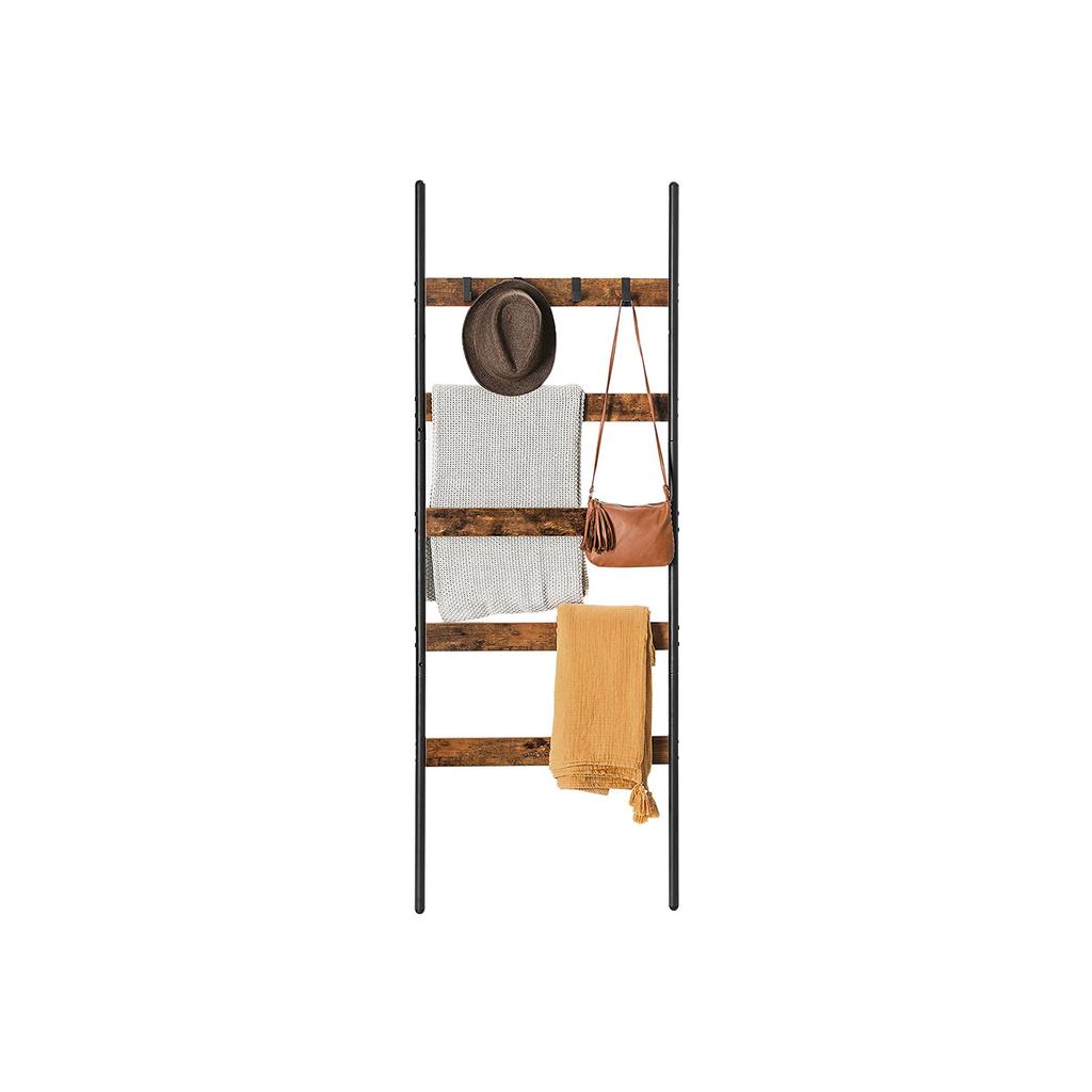 VASAGLE Blanket Ladder, Leaning Ladder Shelf, 5-Tier Towel Rack, 65 cm Wide, Steel Frame, for Blankets, Towels, Scarves, Industrial Style