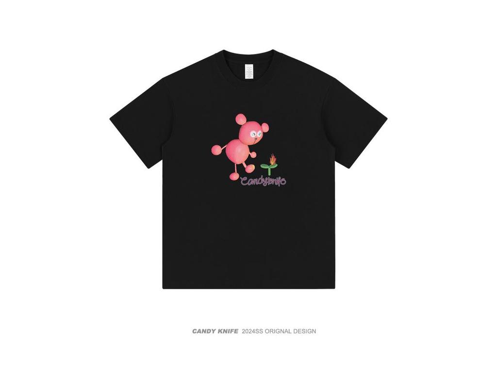 Unisex Korean Cartoon Print Crew Neck Cotton T-shirt - Fun, Cute, Versatile, Loose Fit