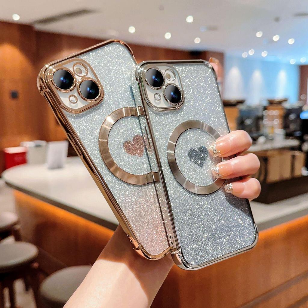 iPhone 15 Pro Heart Gradient Glitter Magnetic Case - Soft, Protective for Apple 13/11