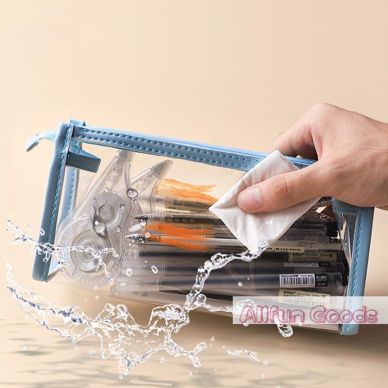 [TG835]Transparent Pencil Case Large Capacity Simple Pen Bag Kawaii Cosmetic Bag School Study Stationery Office Supplies