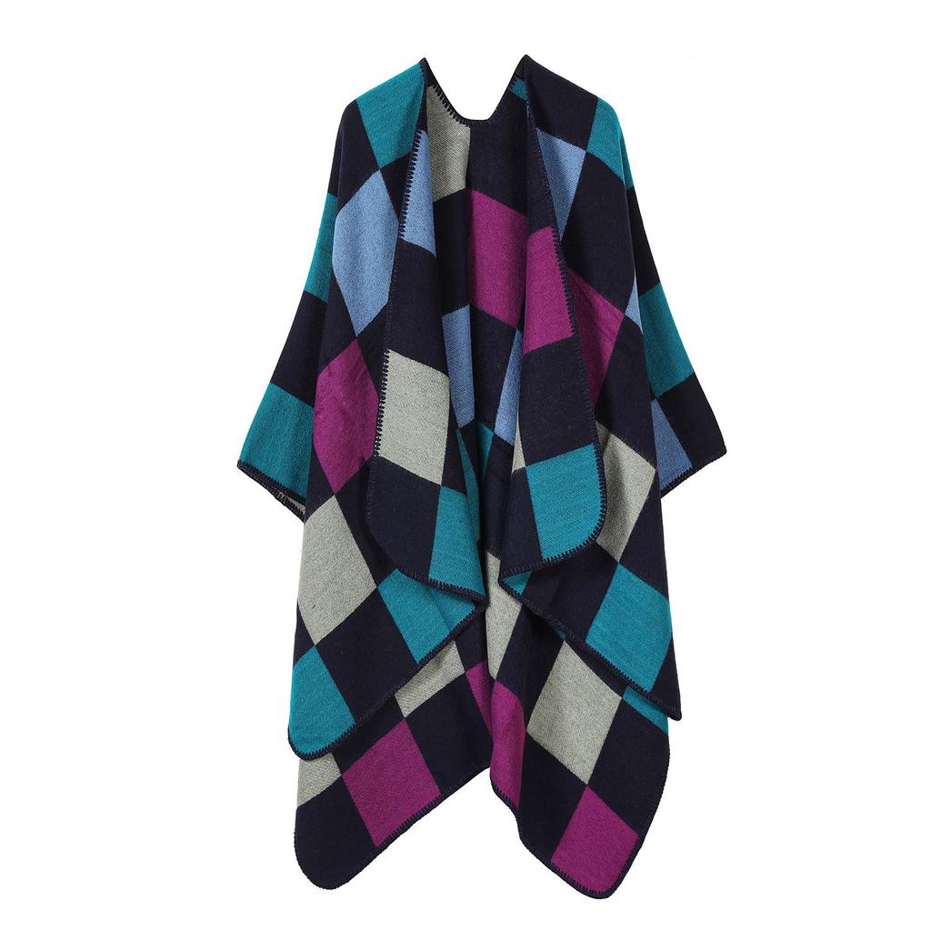 Solid Color Striped Shawl Cardigan: Warm, Versatile Imitation Cashmere Scarf for Autumn and Winter