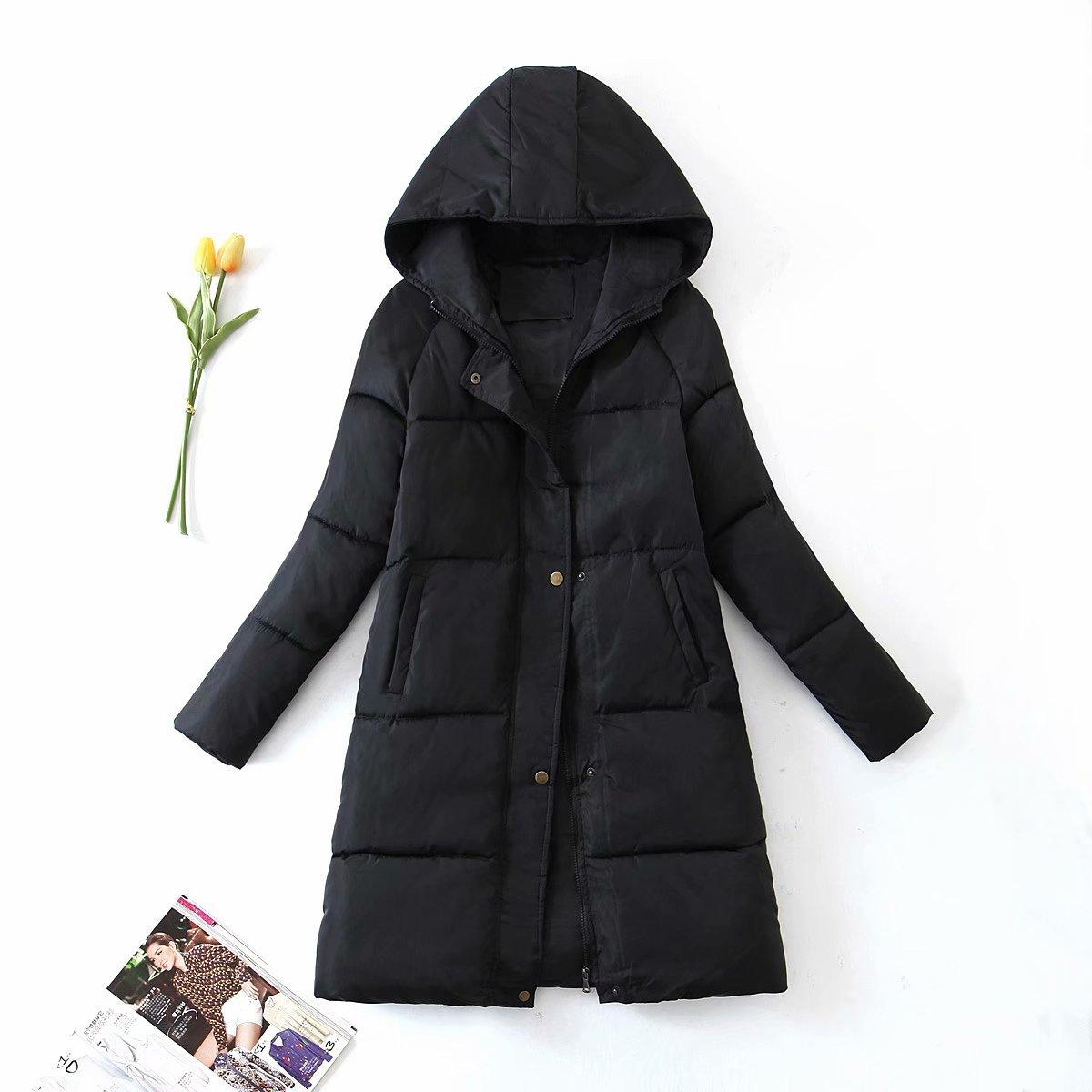 

Зимняя утепленная одежда больших размеров с капюшоном, хлопковое пальто, женское модное пальто выше колена средней длины, женское пальто больших размеров S чёрный