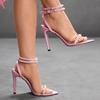 Sexy Pearl Decoration High Heel Sandals Women Fashion Pink Ankle Strap Pointed Toe Heels for Ladies Elegant Wedding Bridal Shoes