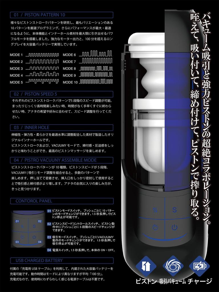 JAPANTOYZ NOL PISTRO VACUUMY Onahole Piston [Electric Suction]