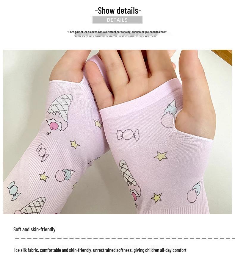 Kids' Ice Silk Sun Protection Arm Sleeves: Cute Cartoon Design for Boys and Girls