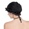 Women Ruffle Swim Cap Stretchy Ear Cover Hat Long Hair Protection Cap