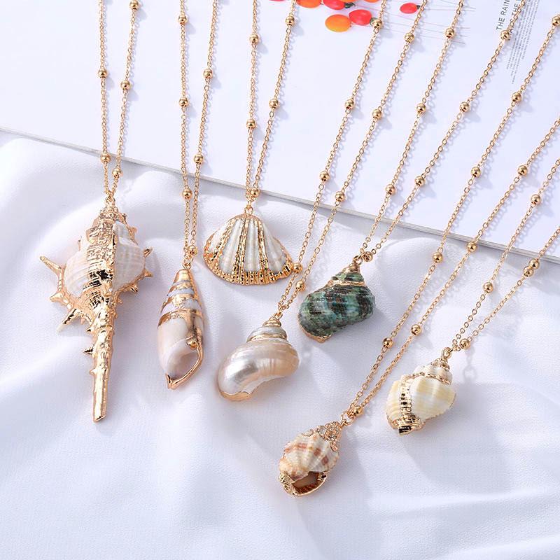 Hot  Bohemia Conch Shells Necklace Sea Beach Pendant Necklace For Women Female Cowrie Summer Party Gift Jewelry