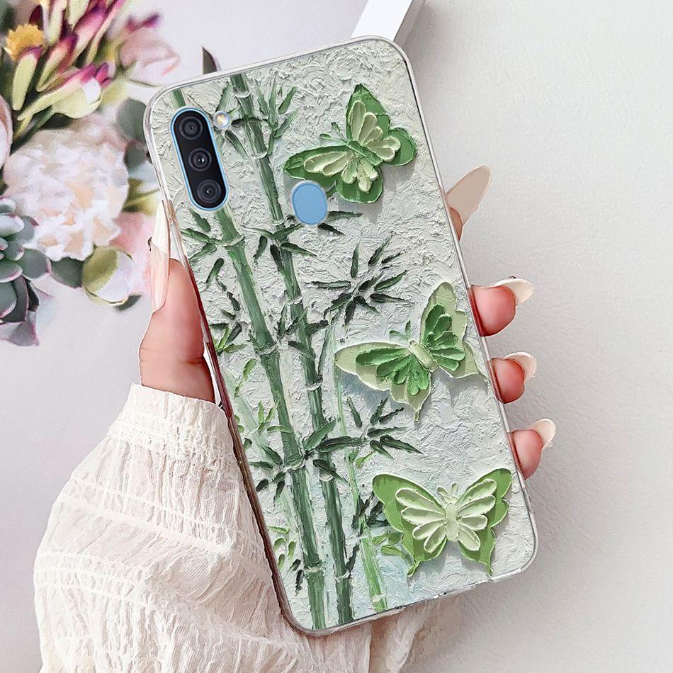 For Samsung Galaxy A11 M11 Phone Case Samsung A11 M11 A115F M115F Elegant Floral Cat Painted Soft Silicone Transparent TPU Cases