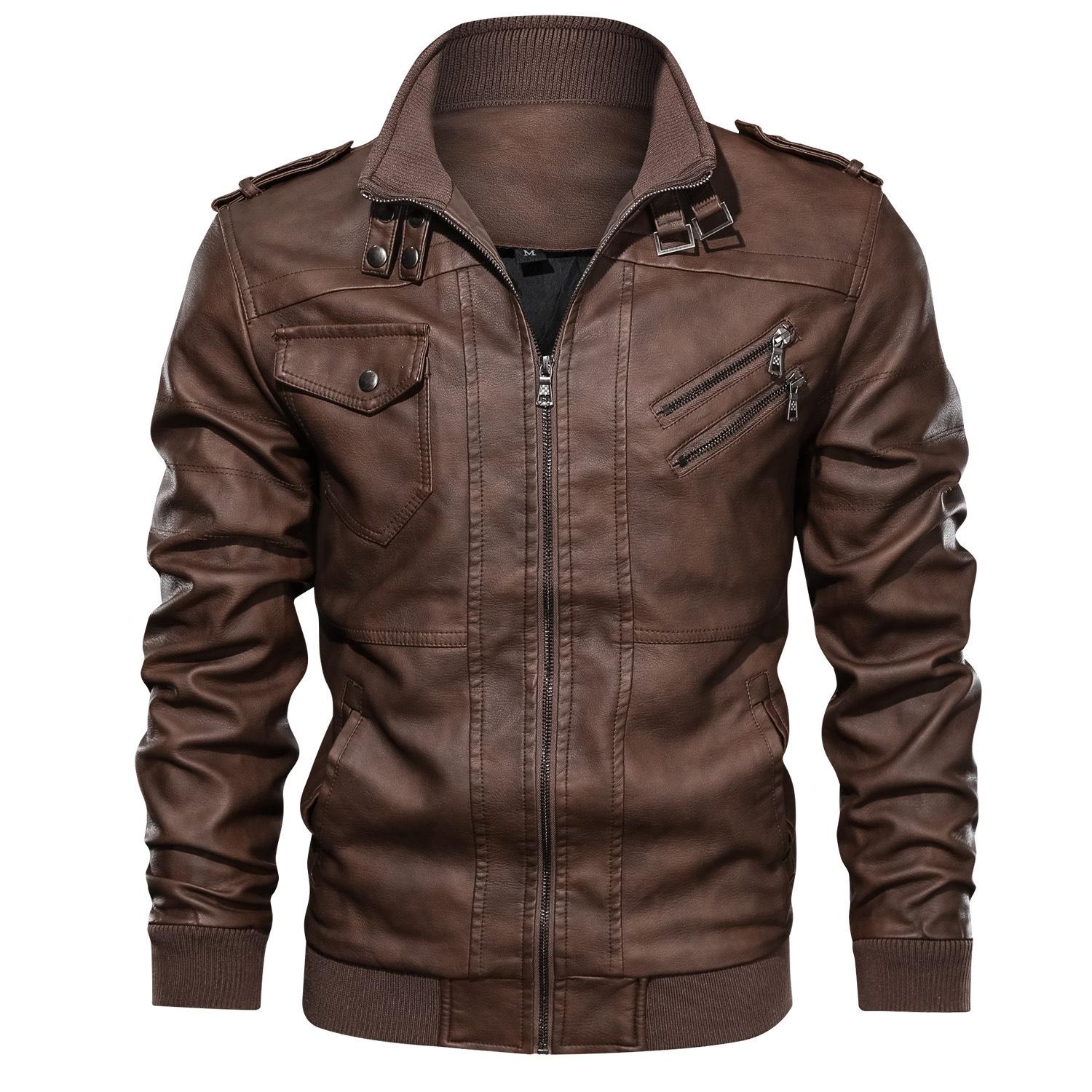 Autumn and Winter Men s Removable Hooded Knitted Hat PU Leather Jacket Large Size Casual Motorcycle Leather Jacket for Men S