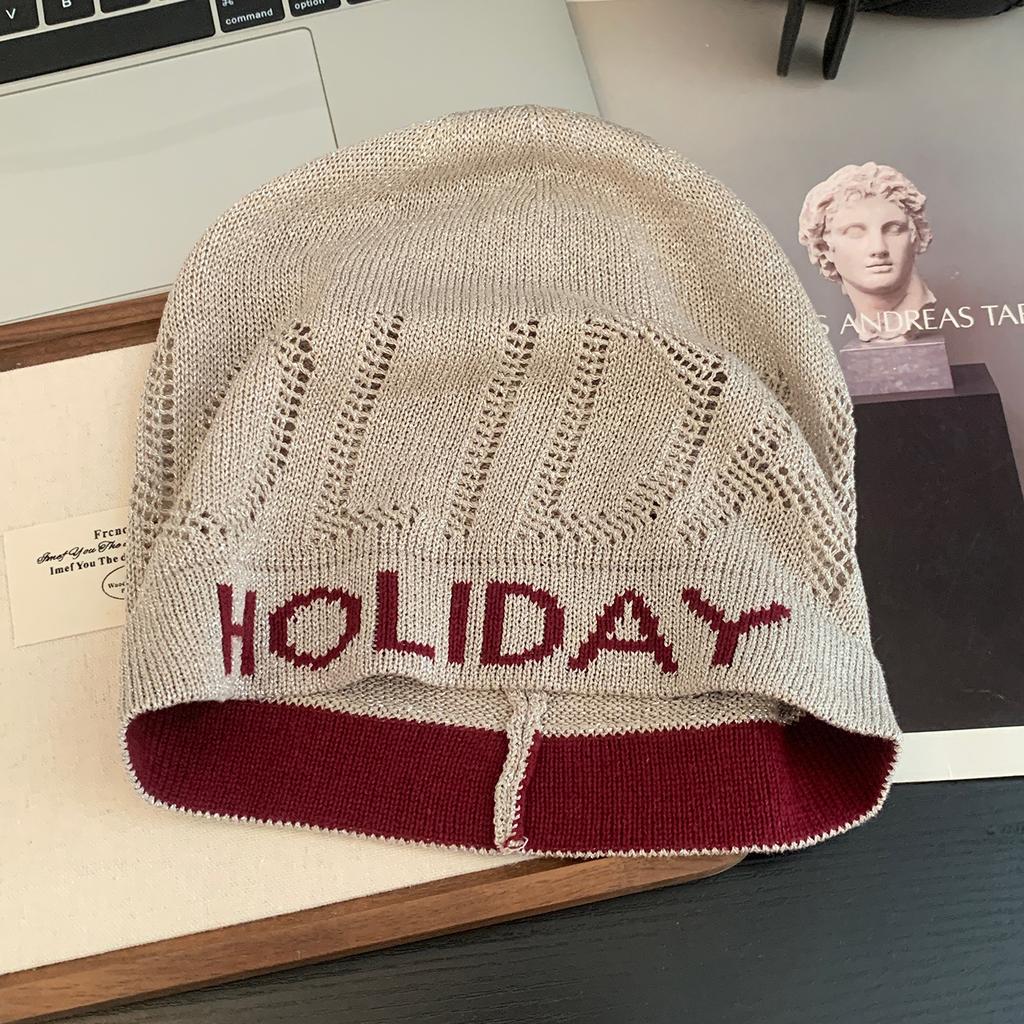 Korean Style Highlight Letters Black Knitted Baotou Hat for Women Showing Face Small Versatile Pile Hat Big Head Circumference Pullover Cold Hat