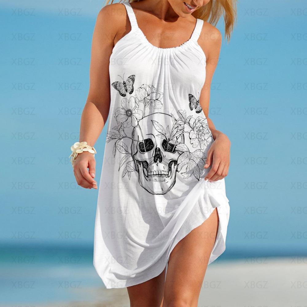 3D Digital Print Party Dress Boho Sexy Woman Summer Skeleton Flower Beach Slip Dress