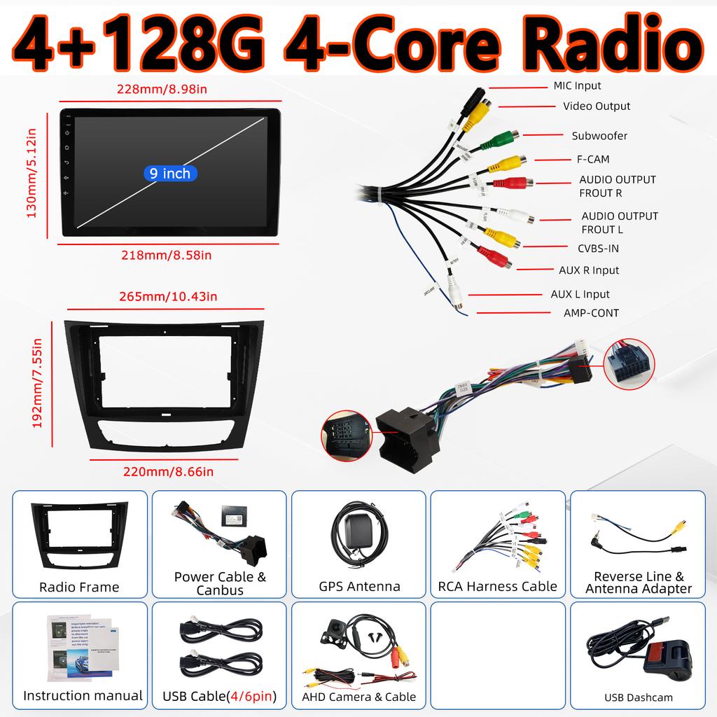 MOPECT 4+128G Carplay Android 15 Car Radio Player for Mercedes Benz E-Class W211 E200 E220 E300 E350 E240 E270 E280 W463 W209 W219 NO 2 Din 4G DAB+ DV