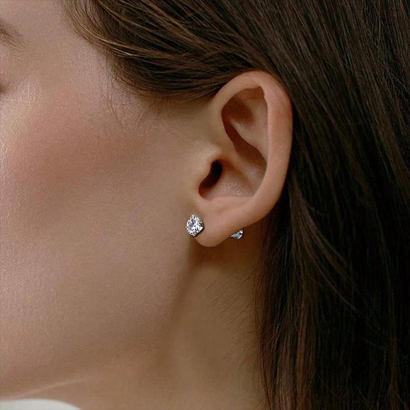 Titanium Steel Double-headed Zircon Stud Earrings Cylindrical Four-claw Stainless Steel Earrings Piercing Jewelry