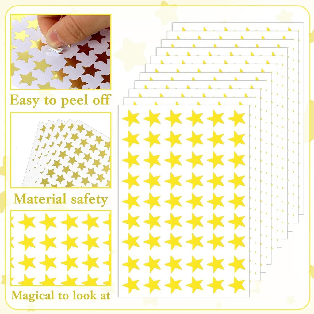 2160PCS Silver Gold Star Stickers, 40 Sheets Gold Star Stickers for Kids Reward 1.m/0.5 Inch Small Stars Sticker Mini Incentive Stars Sticker for Kid