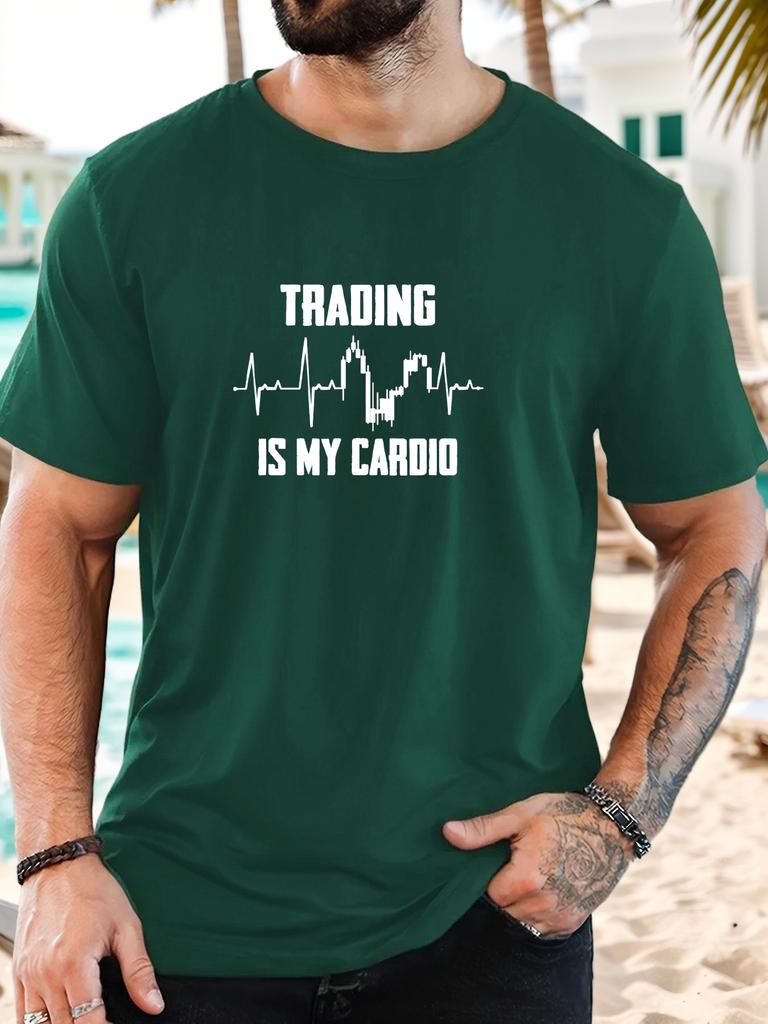 Men's TRADING IS MY CARDIO pattern summer casual crew neck short T-shirt