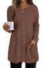 Women's Crew Neck Long Sleeve Knit Tunic Loose Fit Elegant Casual Solid Color Pocket Long Top Fall Pullover Shirt