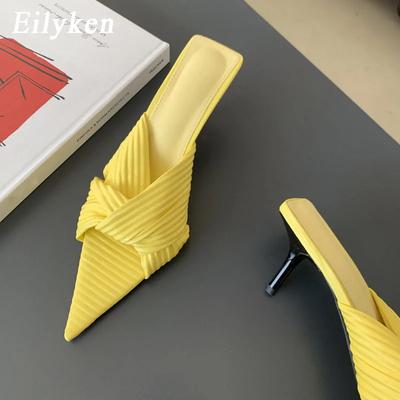 Eilyken New Summer Design Pleated Women Slipper Thin Low Heel Pointed Toe Ladies Sexy Party Pumps Sandal Shoes Zapatos De Mujer