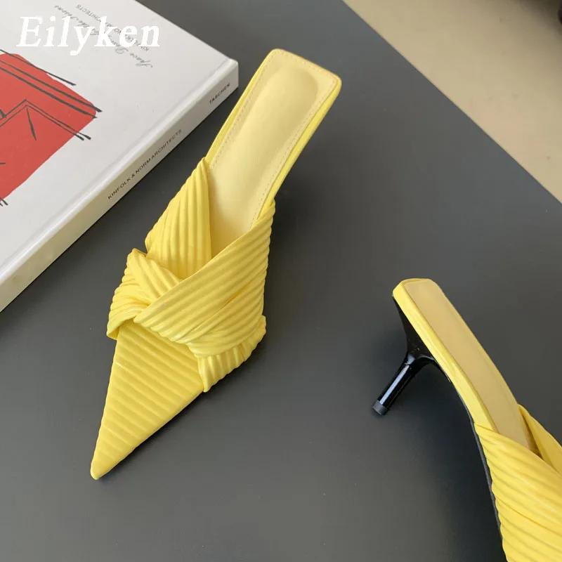 Fashion Eilyken New Summer Design Pleated Women Slipper Thin Low Heel Pointed Toe Ladies Sexy Party Pumps Sandal Shoes Zapatos De Mujer