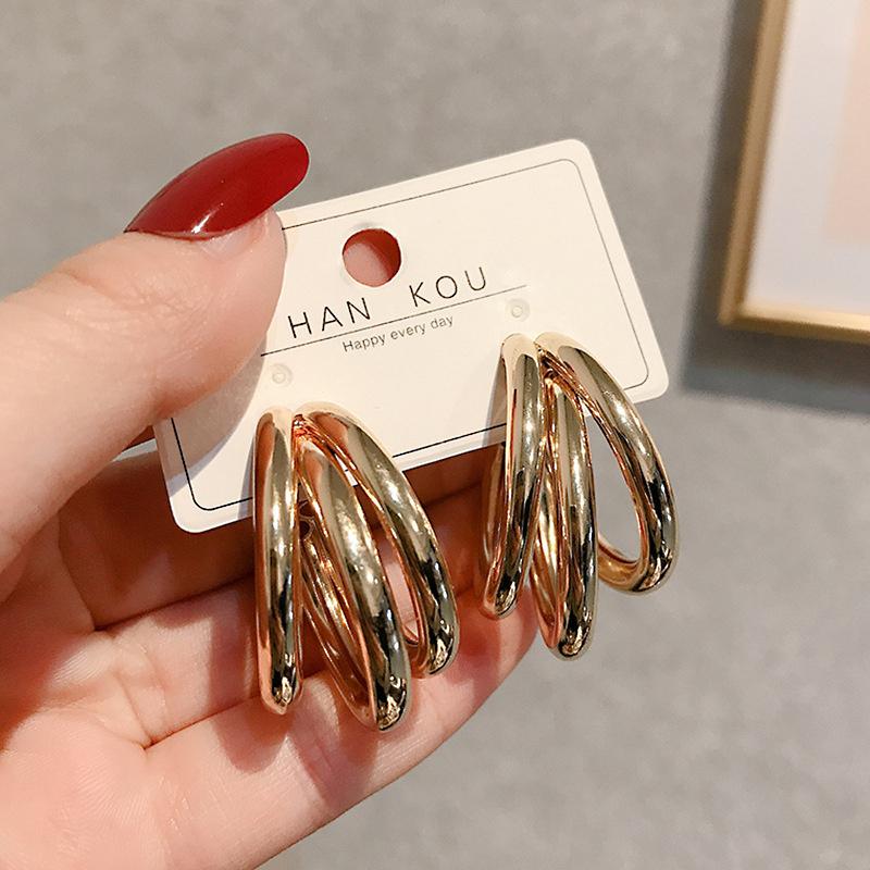 Golden Big Hoop Earrings Korean Geometry Metal Earrings For Women Female Retro Drop Earrings 2023 Trend Fashion Zircon