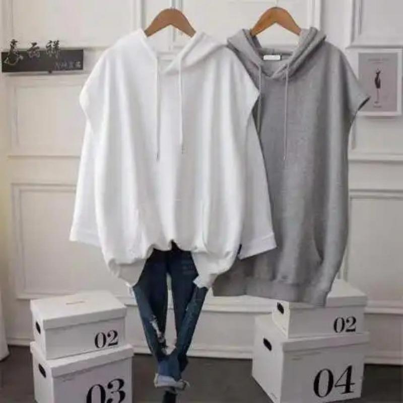 Spring and Summer Loose Large Size Simple Sleeveless Jacket Hooded Vest Sweatshirt