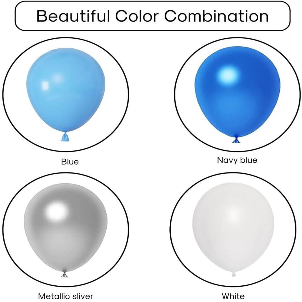 126PCS Blue, White, Silver Latex Balloon Set Suitable for Birthday Parties, Weddings, Valentine's Day Party Decorations
