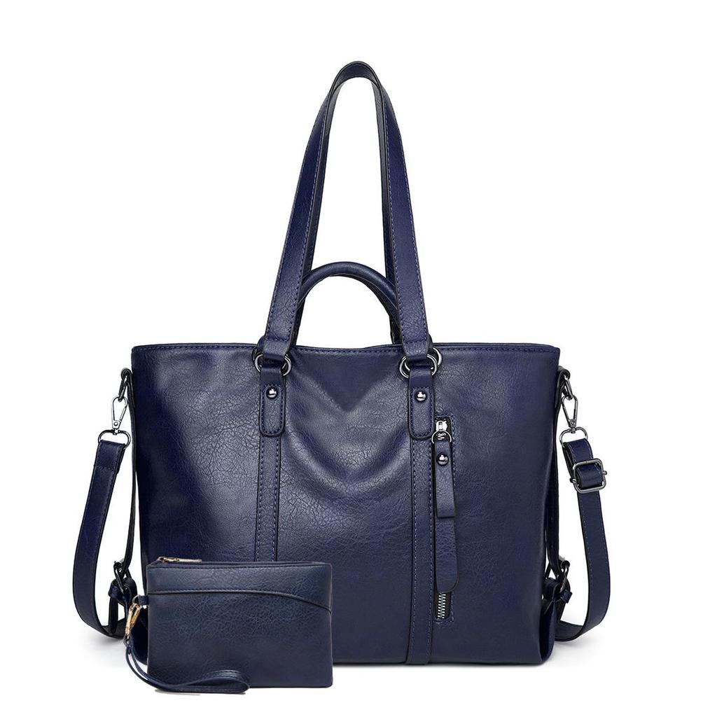 2024 Autumn Large-Capacity Retro Waxed Leather Shoulder & Crossbody Tote Bag for Women