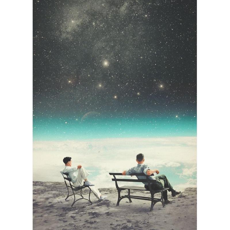 Vinatge Space Collage Night Sky Posters Canvas Painting Galaxy Moon Surrealism Wall Picture for Living Room Decoration At Home