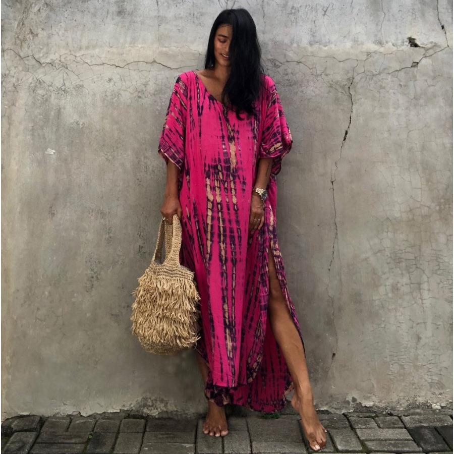 

Women s Tie Dye Beach Cover Up Loose Flowy Long Dress, Open Front Swimwear Kaftan Robe 0991 One size fits all