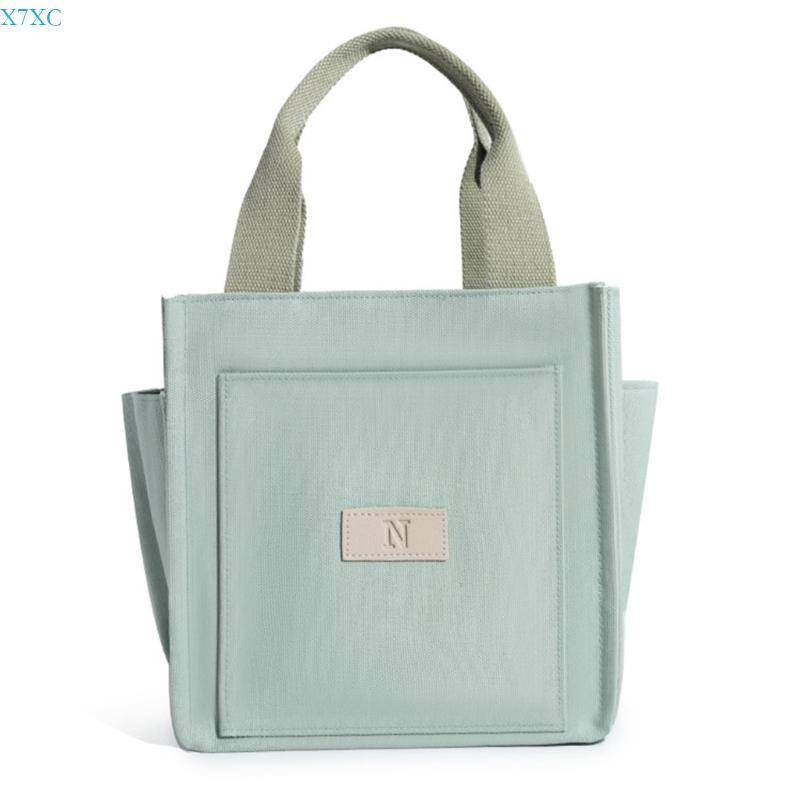 X7XC Convenient Canvas Lunch Bag with Multiple Compartments Japanese Handbag Perfect for Carrying Your Belongings