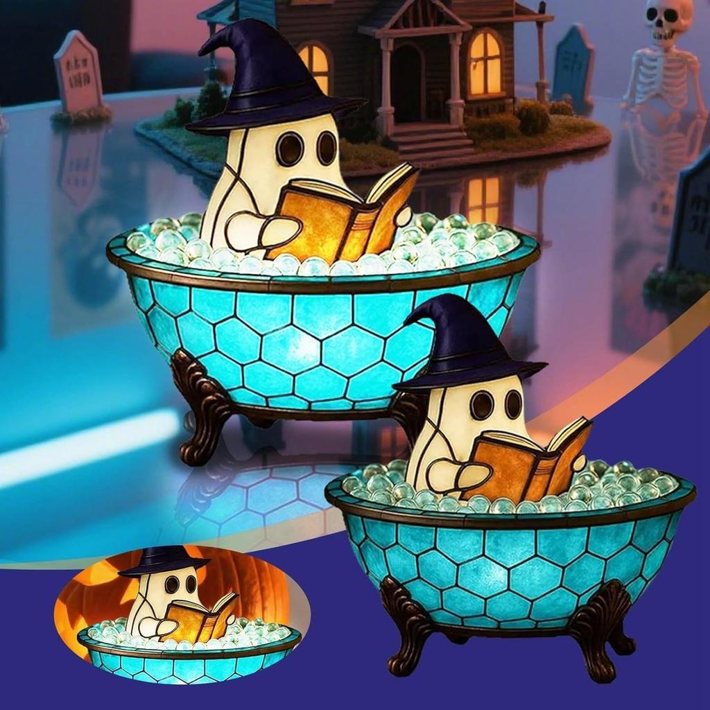 Halloween Ghost Bubble Bath Lamp, Bathtub Ghost Night Lights, Cute Led Lamp for Bathroom Decor, Spooky Reading Books Nightlight