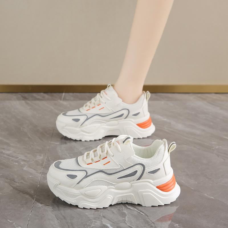 2025 Spring New Women's Shoes Breathable Mesh Sports Shoes Women's Korean Version Versatile Thick Sole Heightening Casual Dad Shoes Women