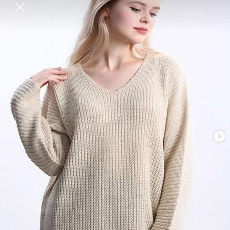 Sunshine Home Autumn and Winter New Foreign Trade European and American Plus size women clothing V-neck Loose Long sleeve Sweater Lazy Fan Knit