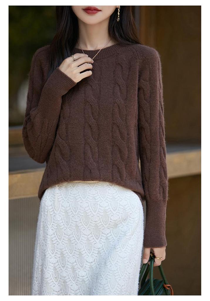 2024 Autumn/Winter Solid Color Round Neck Textured Sweater