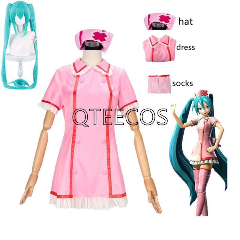 Anime Vocaloid Cosplay Roze Verpleegstersjurk Damesuniform Met Hoed Sokken Halloween Feestkostuums S