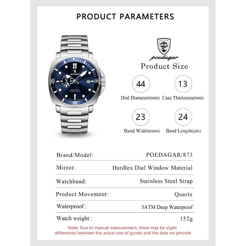 POEDAGAR Fashion Luxury Watch For Men Waterproof Luminous Date Men's Watches Stainless Steel Business Quartz Male Wristwatch