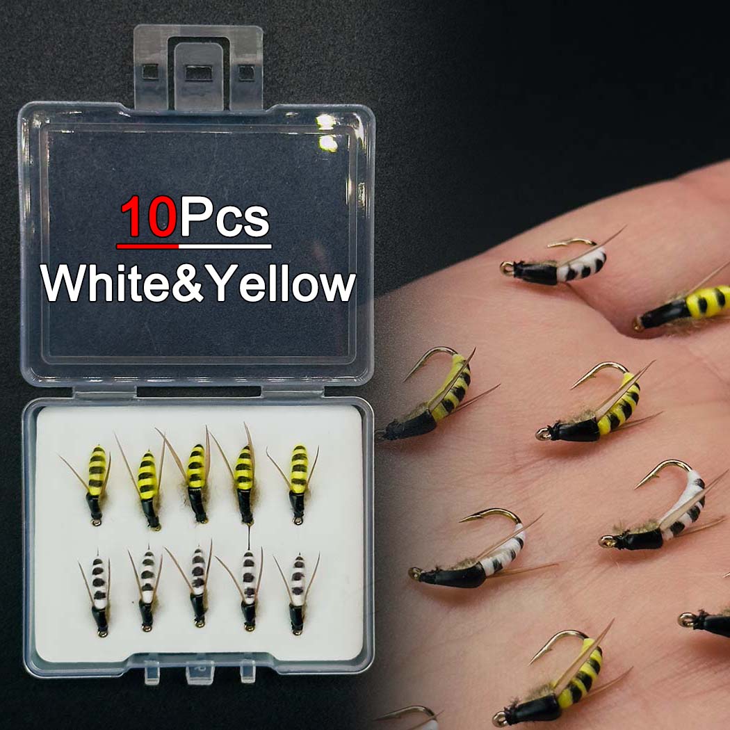 

5/10 шт. нахлыстовая мушка-приманка для форели | 2 разноцветных нахлыстовых мушки | Сухие мушки, желтые и белые мотыльки-материал искусственное перо и вискоза